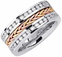 1.75ct TDW White Diamonds Two Tone Platinum-18K Braided Mens Wedding Band