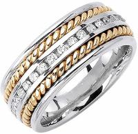 0.88ct TDW White Diamonds Two Tone Platinum-18K Braided Mens Wedding Band