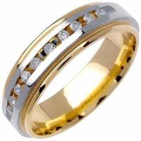 950 Platinum And 18k Gold Round Brilliant Channel Set 6mm Comfort Fit Two Tone Diamond Band 0.20ctw