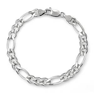 14k White Gold Mens Figaro Bracelet (8 Inches)