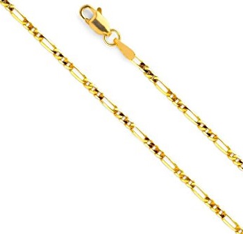 Wellingsale 14k Yellow Gold SOLID 2mm Polished Figaro Chain Necklace with Lobster Claw Clasp