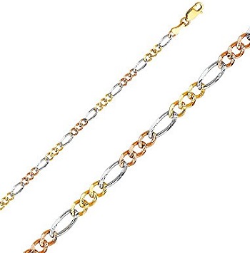 14k Tri Color Gold 3.5mm Figaro 3+1 Concave Chain Necklace