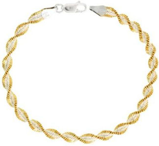 Sterling Silver Italian Twisted Herringbone Chain Necklace Chain Two Tone Gold Finish