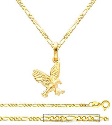 14K-Yellow-Gold-Flying-Eagle-Charm-Pendant-with-Yellow-Gold-1.6mm-Figaro-Chain-Necklace