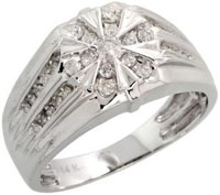 14k White Gold Star Mens Diamond Ring