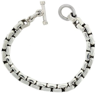 Sterling Silver Box Chain Link Bracelet with Toggle Clasp