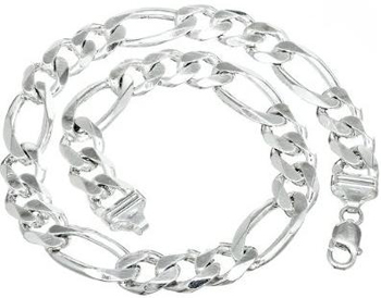 Sterling Silver Figaro Chain Necklace (And Bracelet) (Italian Make, 15mm, available in 7, 8, 9, 10, 20, 24 & 30 inches)