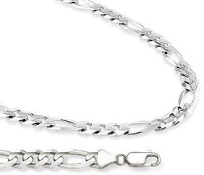 14k White Gold Figaro Chain Big Necklace Solid Links Mens 8.5mm