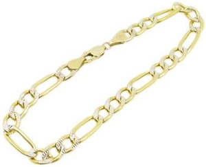 Mens 10k Yellow Gold Fancy Diamond Cut Figaro Cuban Mariner Link Bracelet
