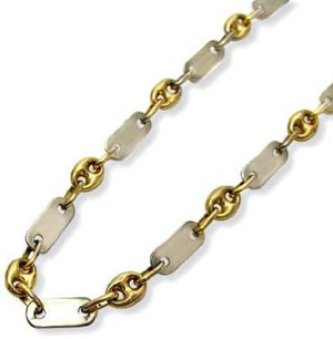Mens 10k Yellow White Gold Fancy Cuban Link Chain Necklace 24 Inch