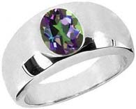 1.60 Ct Oval Green VS Mystic Topaz 18K White Gold Topaz Rings For Men