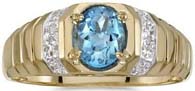 14K Yellow Or White Gold 0.01 ct. Diamond and 7 x 5 MM Oval Shaped Blue Topaz Men's Ring