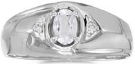 14K Yellow Or White Gold 0.02 ct. Diamond and 6 x 4 MM Oval Shaped White Topaz Mens Ring