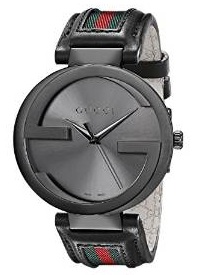 Gucci Men's YA133206 Interlocking Iconic Bezel Anthracite Stainless Steel Watch with Leather Band