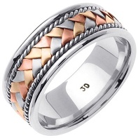 14K & Sterling Silver Tri Color Hand Braided Wedding Ring Band for Men