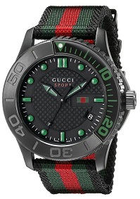 Gucci Men's YA126229 G-Timeless Black Stainless Steel Watch with Striped Nylon Band
