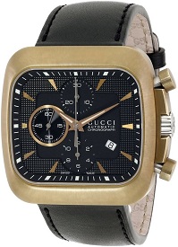 Gucci Men's YA131204 Coupe Gold-Tone Watch with Black Leather Band