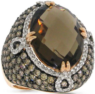 3.25ct White And Champagne Diamond And 11.60ct Smokey Topaz 14k Rose Gold Ring