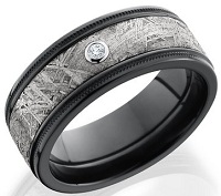 Lashbrook Z8.5FGEW2UMIL15 Meteoritedia.05B Diamond, Meteorite Inlay, and Black Zirconium Wedding Band