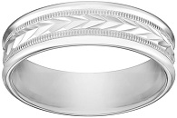 Men's 10k White Gold 6mm Comfort Fit Round Edge Plain Wedding Band with Wheat Fill Design In Center