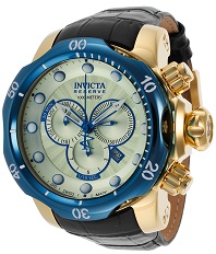 Mens Venom Reserve Chrono Black Genuine Leather Champagne Dial Invicta Watch