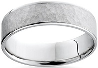 Mens White Gold Hammered Comfort Fit Wedding Band Ring
