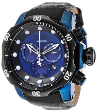 Mens Venom Reserve Chrono Black Distressed Genuine Leather Blue Dial Invicta Watch
