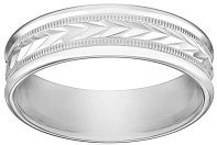 Men's 10k White Gold 6mm Comfort Fit Round Edge Plain Wedding Band with Wheat Fill Design In Center