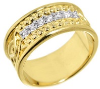 Men's 14k Yellow Gold 8.5mm Celtic Knot Band 7-Stone Diamond Wedding Anniversary Ring