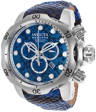 Mens Venom Reserve Chrono Blue & Black Genuine Leather Blue Dial Invicta Watch