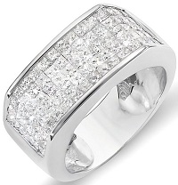 2.00 Carat (ctw) 14k White Gold Princess Diamond Invisible Set Men's Wedding Band Ring 2 CT