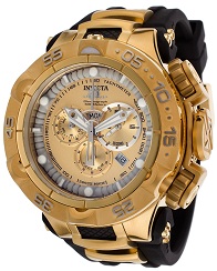 Mens Subaqua Chrono Black Polyurethane Gold-Tone Dial and Case Invicta Watch