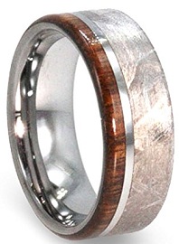 Tungsten Wedding Band With Meteorite And Ironwood, Meteorite Ring
