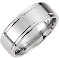8mm 14k White Gold Soft Octagon Carved Comfort Fit Band Sizes 4 to 14