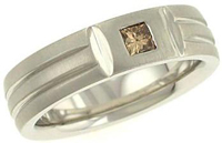 Mens Matte Band with Champagne Princess Cut Diamond