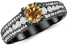 14K Black Gold Channel And Pave Set Graduating Round Designer Champagne Diamond Engagement Ring