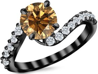 14K Black Gold Twisting & Curving Champagne Diamond Engagement Ring