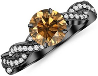 14K Black Gold Twisting Designer Eternity Love Split Shank Champagne Diamond Engagement Ring