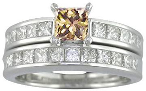 2.50 CT Champagne Diamond Wedding Set 14K White Gold