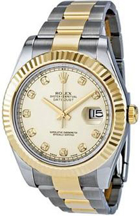 Rolex Date II Ivory Diamond Dial Stainless Steel With 18kt Yellow Gold Mens Watch