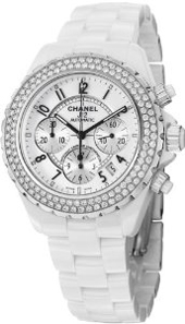 Chanel J 12 Chronograph White Ceramic Diamond Men's Watch
