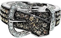 Cognac & White Diamond Belt Buckle Ring