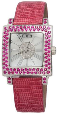 Effy Time Square Diamond & Pink Sapphire Mother-of-Pearl Dial Ladies Watch