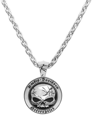 Harley-Davidson .925 Silver Cracked Skull Mens Necklace