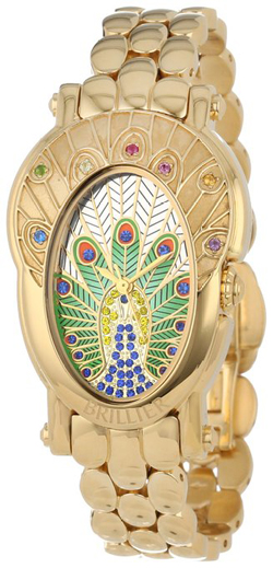 Brillier Womens 18-01 Royal Plume Peacock Inspired Swiss Genuine Gemstones Watch