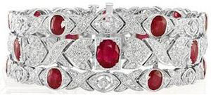 Edwardian Style Platinum Jewelry, Oval Ruby and Diamond Wide Bracelet