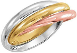 Jewelplus 18kt Yellow, 18kt Rose & Platinum Tri-Color 2.5mm 3-Band Rolling Ring