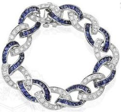 Platinum, French Cut Sapphire and Round Diamond Curb Link Bracelet