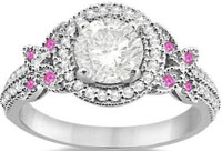 Unique Colored Gem Diamond and Pink Sapphire Butterfly Engagement Ring Fancy Platinum