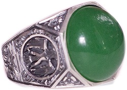 Unique Sterling Silver Men Double Headed Eagle Ring, Jade Natural Gemstone